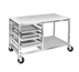 Thumbnail image #1 for 48 x 24 Inch Double-Section End-Load Aluminum Bun Pan Rack Work Table with Poly Top, Open Shelf and Angle Slides