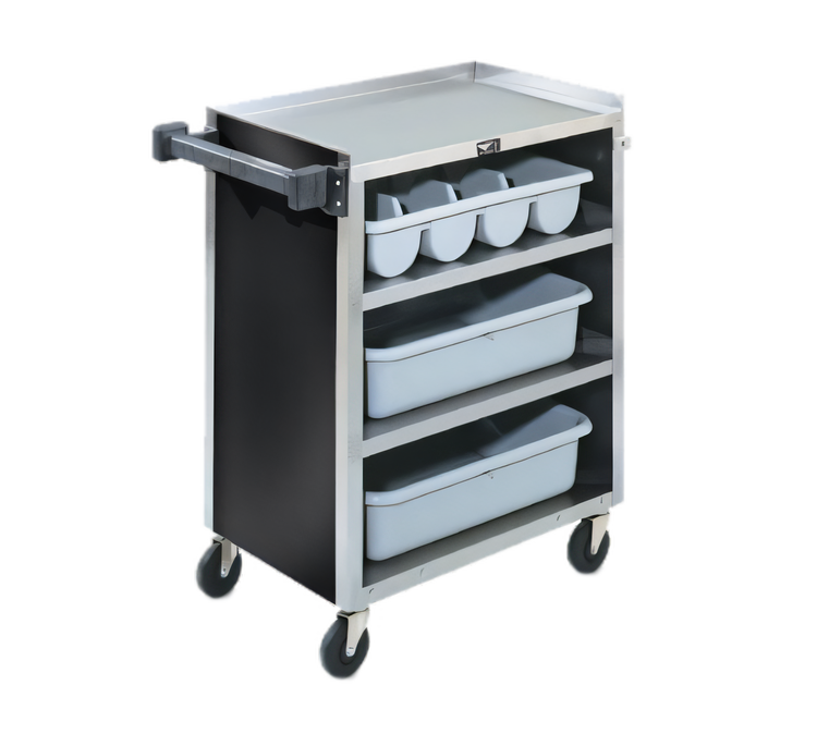 Product image #1 for Vollrath 97180 4-Shelf Stainless Steel Bussing Cart, 300 lb. Capacity, Black Vinyl Finish