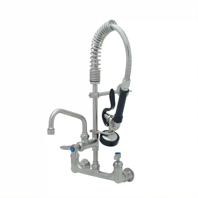 Product image #2 for T&S Brass 8-Inch Center Wall-Mount Mini Pre-Rinse Faucet with Add-On Faucet, 6-Inch Swing Nozzle, and 1.15 GPM Spray Valve