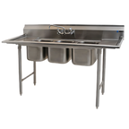 Thumbnail image #1 for Eagle Group 312-12-3-12-X 3-Compartment Convenience Store Sink with Dual Drainboards, 66"W x 27"D, 304 Stainless Steel
