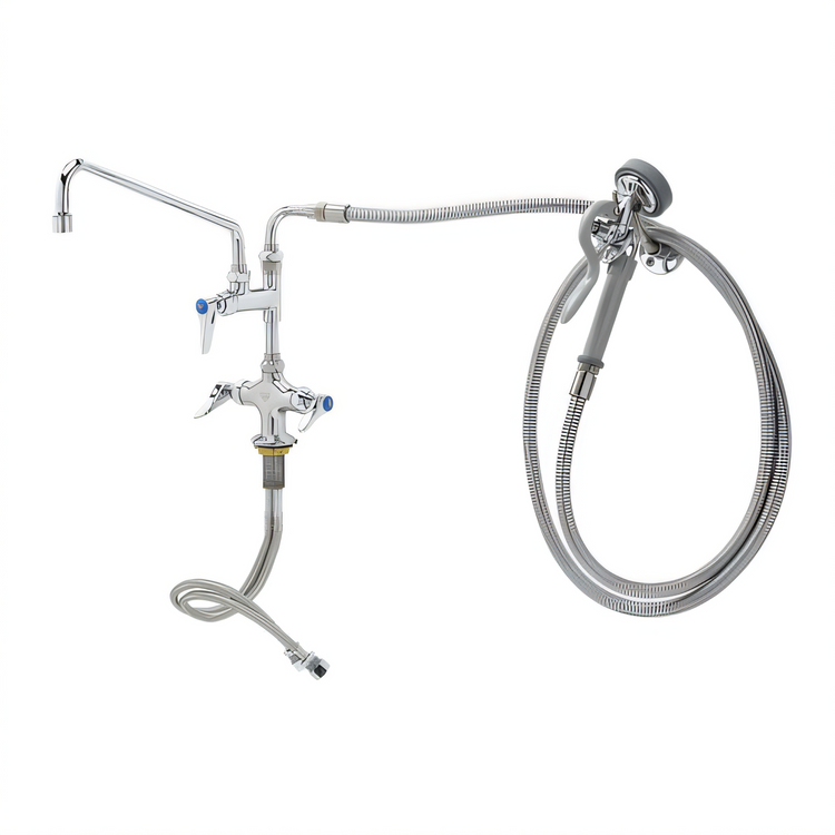Product image #1 for T&S Brass Single-Hole Deck-Mount Pantry Mixing Faucet with 12-Inch Swing Nozzle and Spray Unit
