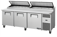 True SPEC Series 3-Section Pizza Prep Table, 93-1/2 Inches Wide, Rear-Mounted Self-Contained Refrigeration