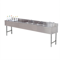 Advance Tabco Underbar Basics 96-Inch Stainless Steel 3-Compartment Bar Sink and Ice Bin Combo, Left Ice Bin, with Splash-Mount Faucet