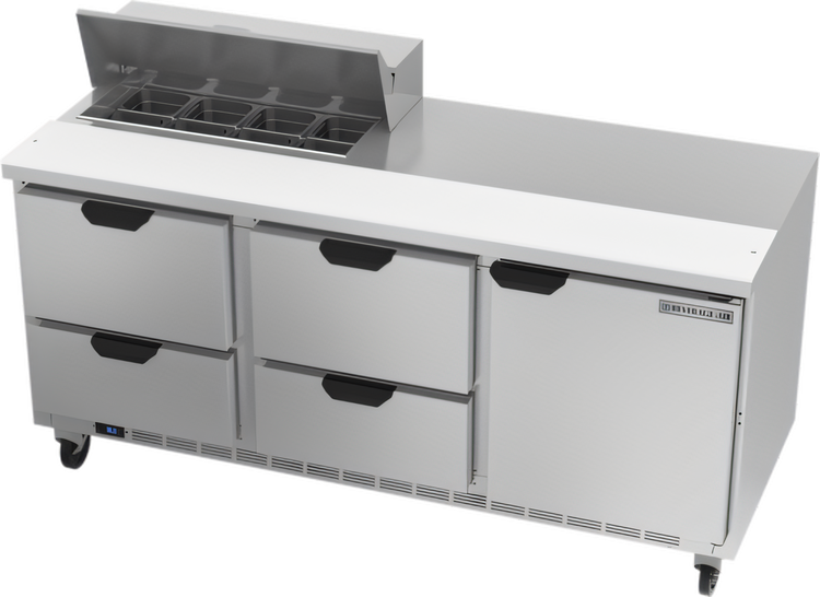 Product image #1 for Beverage-Air 72-Inch Three-Section Sandwich Top Refrigerated Counter with 8-Pan Top, 4 Drawers, and 1 Door