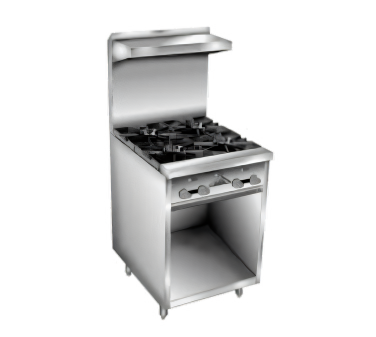 Product image #1 for Comstock-Castle F32 24-Inch 4-Burner Gas Range with Open Front Cabinet Base and High Back Riser Shelf