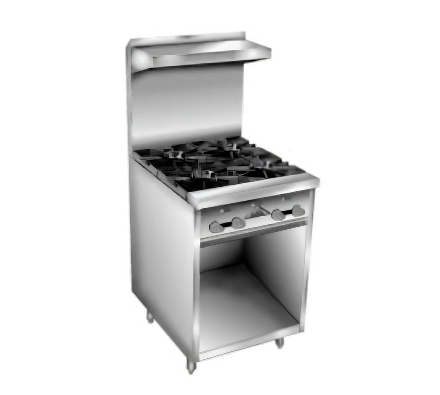 Product image #1 for Comstock-Castle F32 24-Inch 4-Burner Gas Range with Open Front Cabinet Base and High Back Riser Shelf