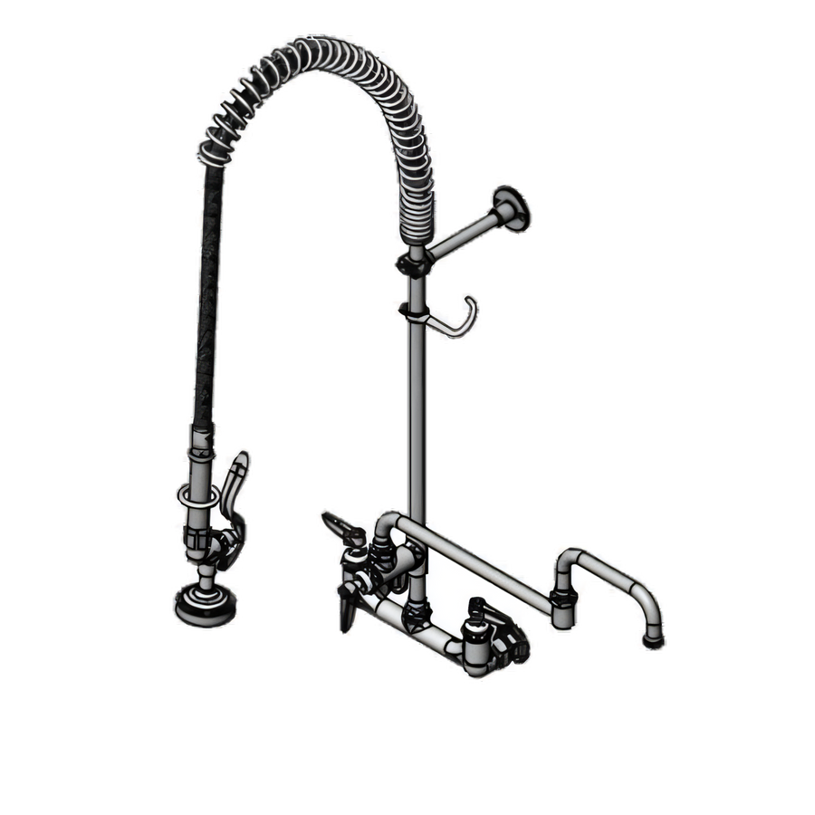 Product image #1 for T&S EasyInstall B-0133-18DJ-CRB 8 Inch Wall-Mount Pre-Rinse Unit — 18 Inch Double-Joint Nozzle, 1.15 GPM Spray Valve