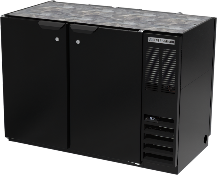 Product image #1 for Beverage-Air 48-Inch Two-Section Pass-Thru Open Food-Rated Back Bar Refrigerator, 4 Solid Doors, Black