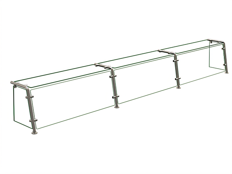 Product image #1 for Hatco Flav-R-Shield EP21-12012 3-Bay Full-Service Pass-Over Sneeze Guard, 120 Inch Wide