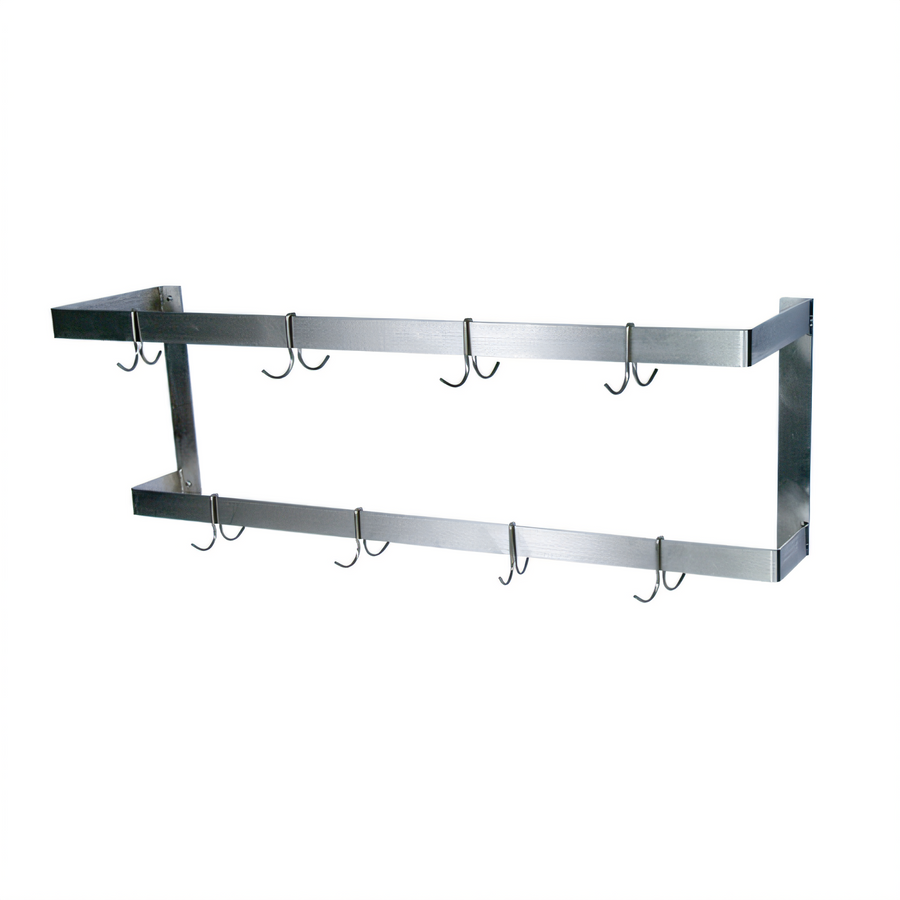Product image #1 for BK Resources 48-Inch Wall-Mount Double Bar Stainless Steel Pot Rack with 8 Hooks