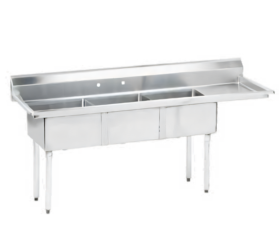 Product image #1 for Advance Tabco Special Value Fabricated 3-Compartment Sink with Right-Hand Drainboard, 74-1/2-Inch Long