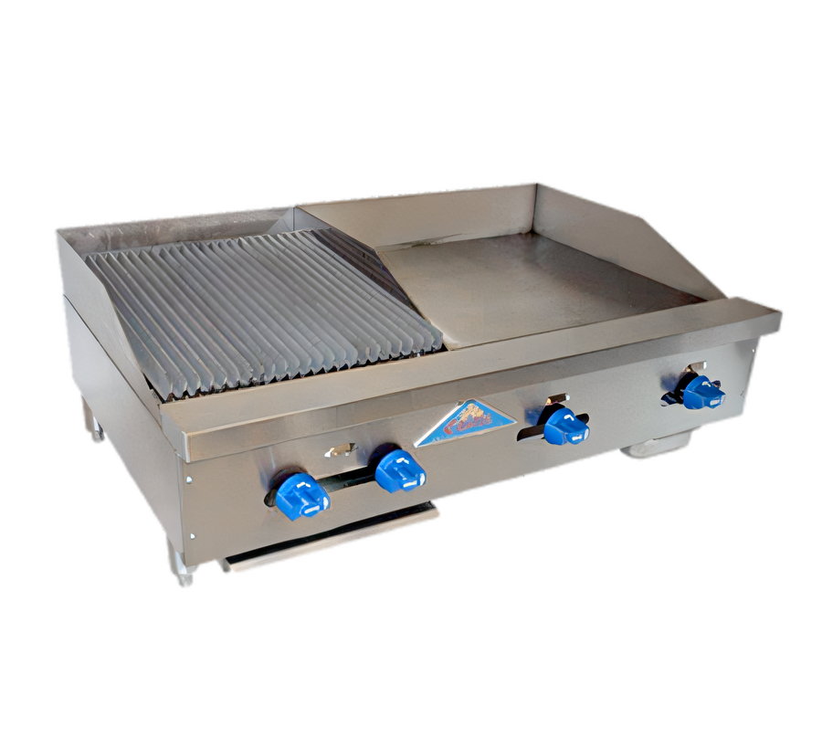 Product image #1 for Comstock-Castle 42-Inch Wide Countertop Gas Char-Broiler/Griddle Combination with 24-Inch Griddle and 18-Inch Broiler