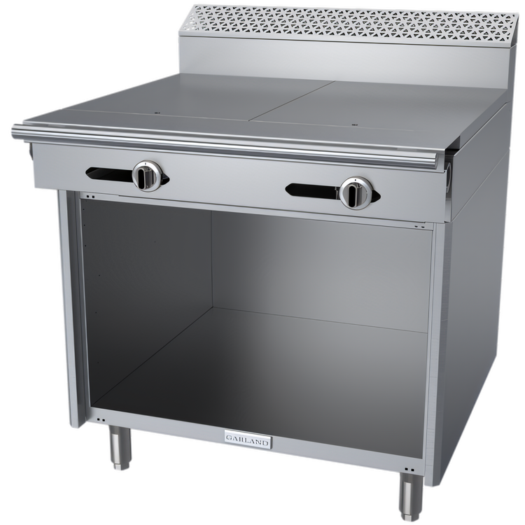 Product image #1 for Garland Cuisine Series 36-Inch Heavy Duty Gas Hot Top Range with Two 18-Inch Even-Heat Hot Tops and Open Cabinet Base