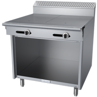 Garland Cuisine Series 36-Inch Heavy Duty Gas Hot Top Range with Two 18-Inch Even-Heat Hot Tops and Open Cabinet Base