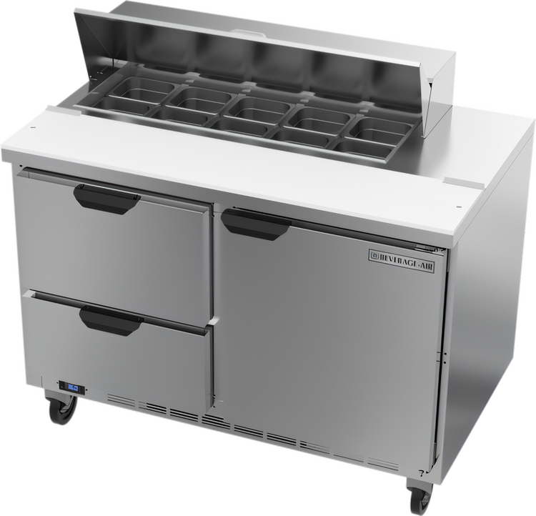 Product image #1 for 48-Inch Two-Section Sandwich Top Refrigerated Prep Table with 10-Pan Opening, Drawers and Door