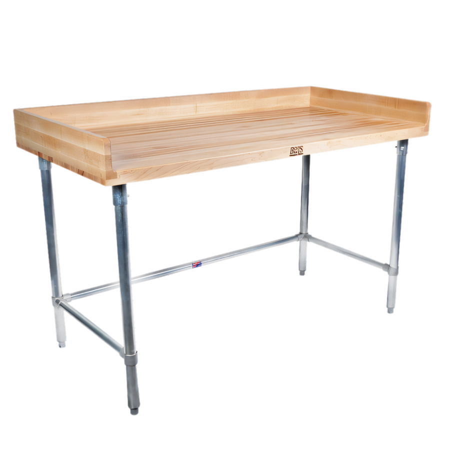 Product image #1 for John Boos 96-Inch Baker's Top Work Table with Maple Top, Stainless Steel Legs, and 4-Inch Coved Riser
