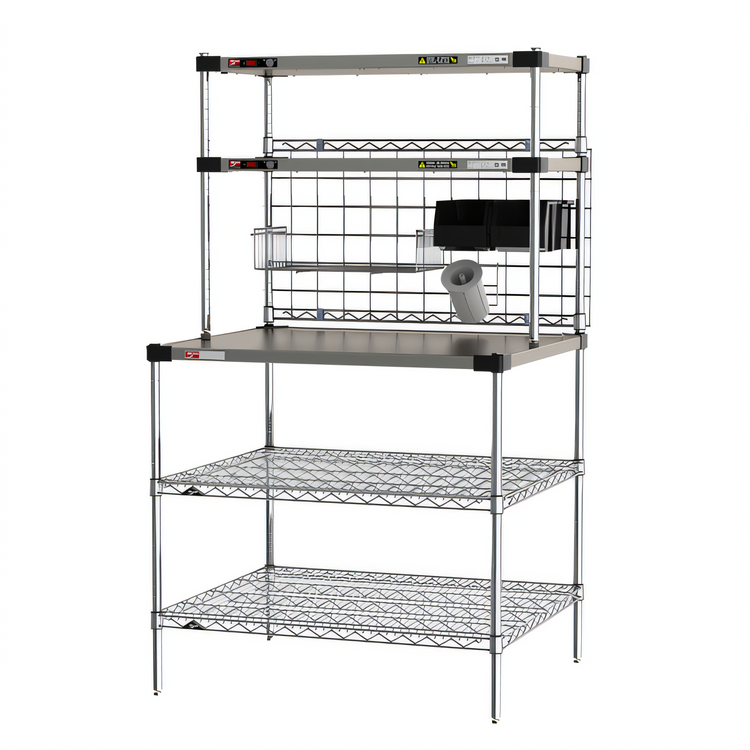 Product image #1 for 304 Stainless Steel Countertop Prep Workstation with Overhead Heated Shelves, 36 x 30.75 Inches, 120V