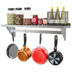 Thumbnail image #1 for 48 Inch Wall-Mounted Stainless Steel Shelf with Pot Rack and Removable Hooks