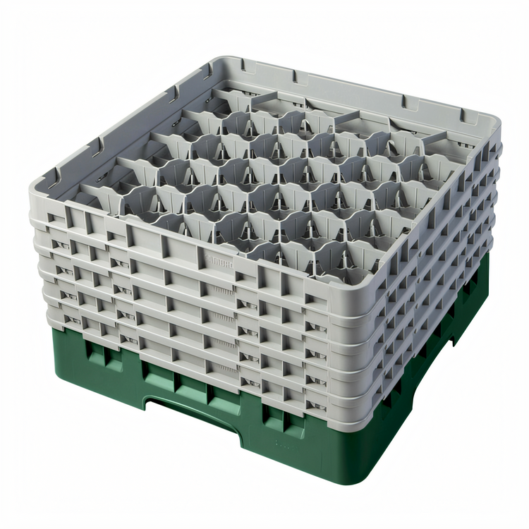 Product image #2 for Cambro Camrack Full Size 30-Compartment Glass Rack with 5 Soft Gray Extenders, Sherwood Green