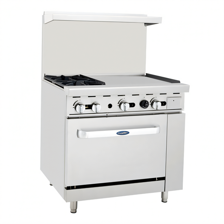 Product image #1 for CookRite 36-Inch Propane Combination Gas Range with 2 Open Burners, Right-Side 24-Inch Griddle, and Standard Oven