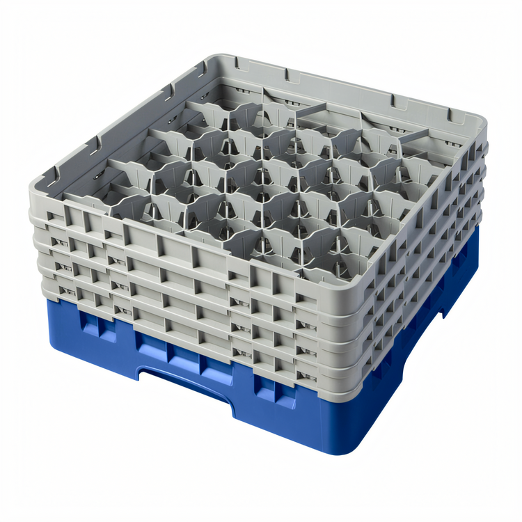 Product image #2 for Cambro Camrack Full-Size 20-Compartment Blue Glass Rack with 4 Soft Gray Extenders