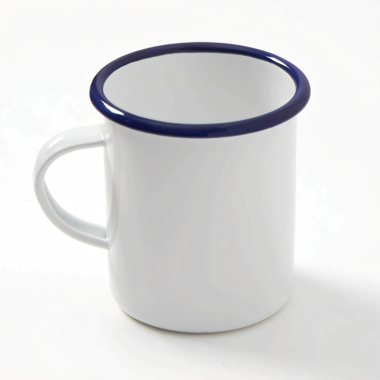 Product image #1 for American Metalcraft Enamelware 16 oz Mug, White with Blue Rim, Enamel-Coated Steel