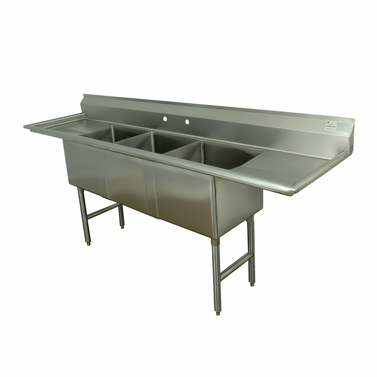 Product image #1 for Advance Tabco 3-Compartment Fabricated Sink with Left and Right Drainboards, 304 Stainless Steel