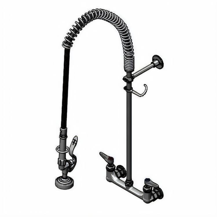 Product image #1 for T&S Brass EasyInstall B-0133-B-22R Wall-Mount Pre-Rinse Mixing Faucet with 22-Inch Riser and 44-Inch Hose