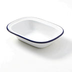 Thumbnail image #1 for American Metalcraft EWB8 Enamel-Coated Steel Oblong Serving Bowl, 16 Oz., White with Blue Rim Case of 24