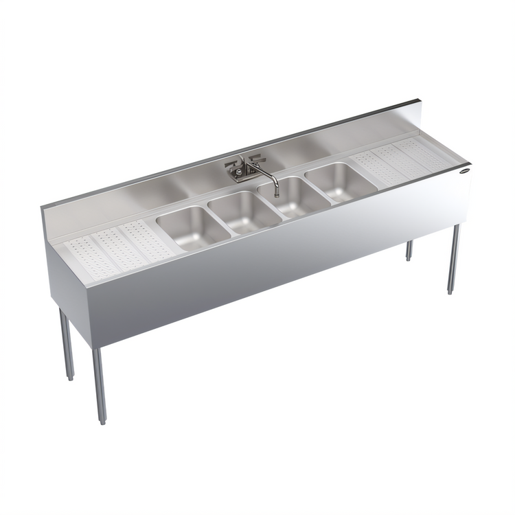 Product image #1 for Krowne Royal Series 84-Inch Four-Compartment Stainless Steel Underbar Sink Unit with Dual Drainboards