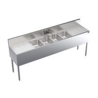 Krowne Royal Series 84-Inch Four-Compartment Stainless Steel Underbar Sink Unit with Dual Drainboards