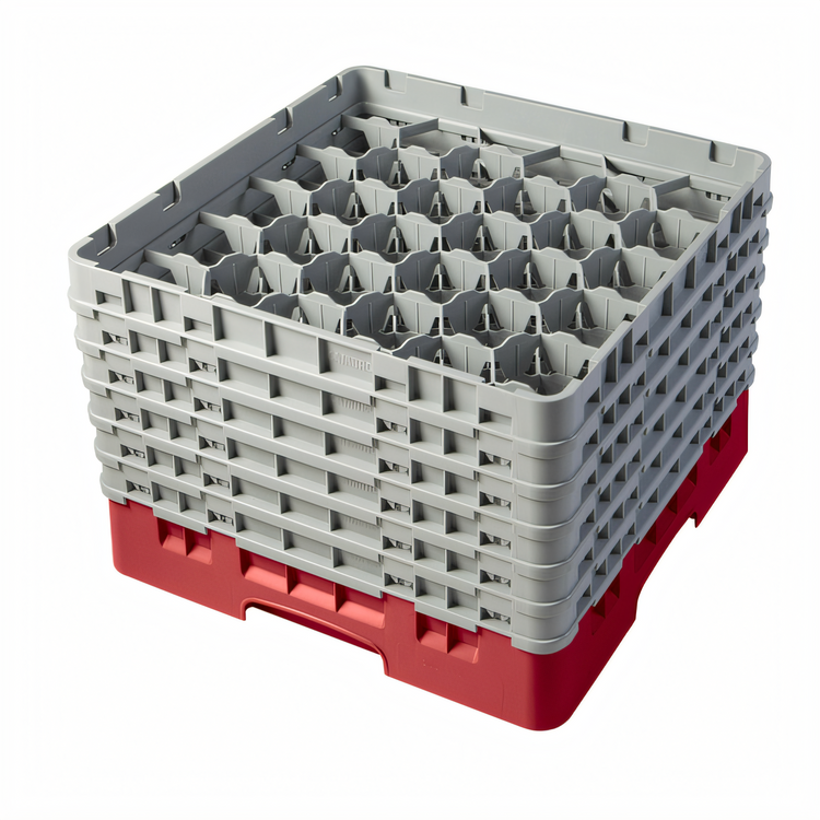 Product image #2 for Cambro Camrack Full Size 30-Compartment Glass Rack with 6 Soft Gray Extenders, Red
