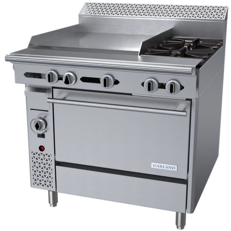 Product image #1 for Garland Cuisine Series 36-Inch Heavy Duty Gas Combination Top Range with 24-Inch Left Griddle, 2 Open Burners, and Convection Oven