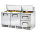 Thumbnail image #1 for 72-Inch Three-Section Sandwich/Salad Prep Table with Doors and Drawers, Rear-Mounted Self-Contained Refrigeration, 30-Pan Top Capacity