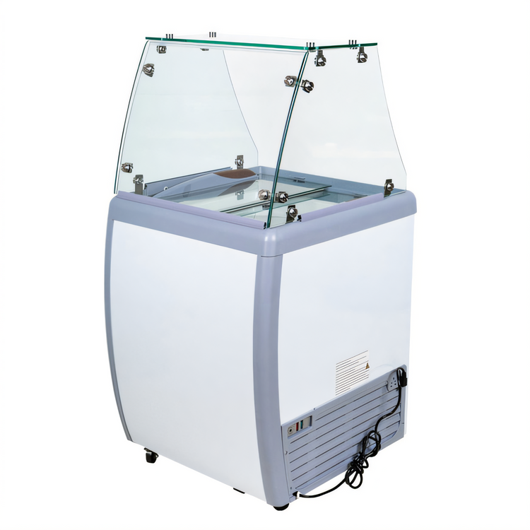 Product image #1 for Omcan 26-Inch Ice Cream Dipping/Gelato Display Freezer with Flat Glass Sneeze Guard, 4+2 Tub Capacity