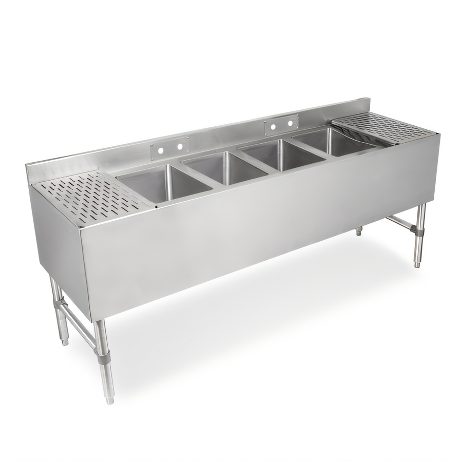 Product image #1 for John Boos Slim-Line 4-Compartment Underbar Sink Unit with Left and Right 12-Inch Drainboards, 72-Inch Stainless Steel