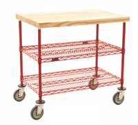 QuadTruss Maple Top Demo Cart, 48 Inch x 24 Inch, 3-Tier, Red Epoxy Finish