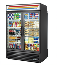 True Two-Section Pass-Through Glass Door Merchandiser Refrigerator