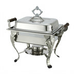 Thumbnail image #1 for Winco Crown 508 4-Qt Square Stainless Steel Chafer with Lift-Off Dome Cover, Canned Heat
