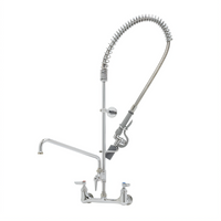 T&S Brass EasyInstall 8-Inch Wall Mount Pre-Rinse Unit with Add-On Faucet, 8-Inch Swing Nozzle, and 0.65 GPM Spray Valve