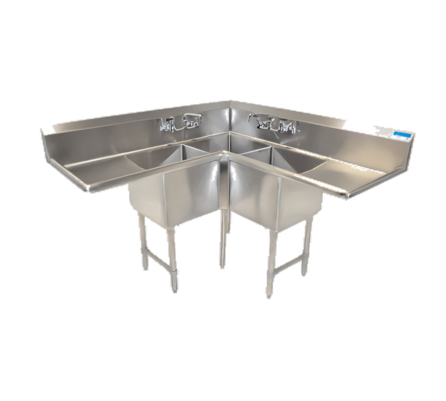 Product image #1 for BK Resources 3-Compartment Corner Sink with Dual 24-Inch Drainboards, 75 x 75 x 43-1/2 Inches