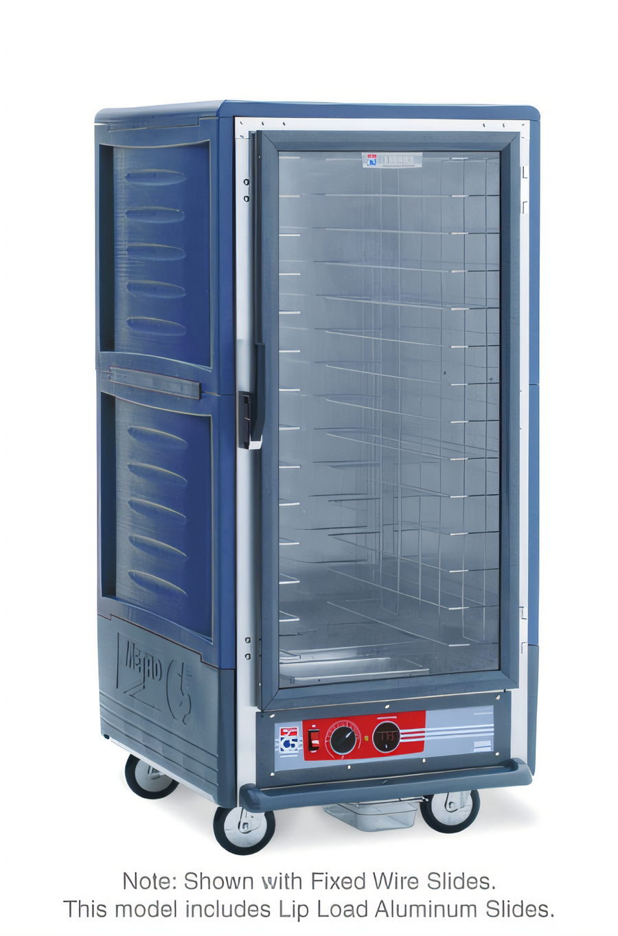 Product image #1 for Metro C5 3 Series Mobile 3/4 Height Heated Holding Cabinet with Blue Insulation Armour, Clear Door, and Lip Load Slides