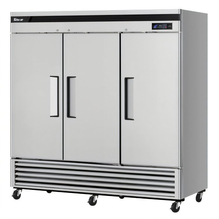 Product image #1 for Turbo Air Super Deluxe Three-Section Solid Door Reach-In Refrigerator, 64.1 Cu. Ft., Bottom Mount