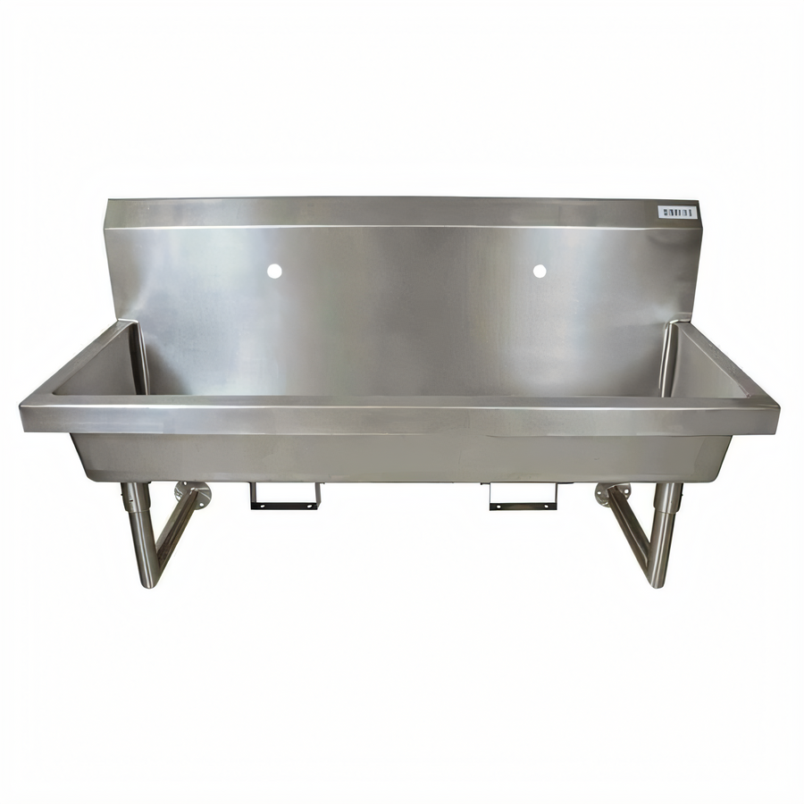 Product image #1 for BK Resources 48-Inch Two-Station Wall-Mounted Stainless Steel Handwash Sink with Knee Valve Bracket