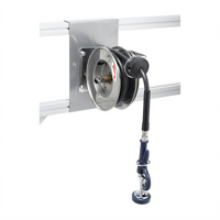 Open Stainless Steel Retractable Hose Reel with 3/8-Inch x 12-Foot Hose and Blue High-Flow Spray Valve