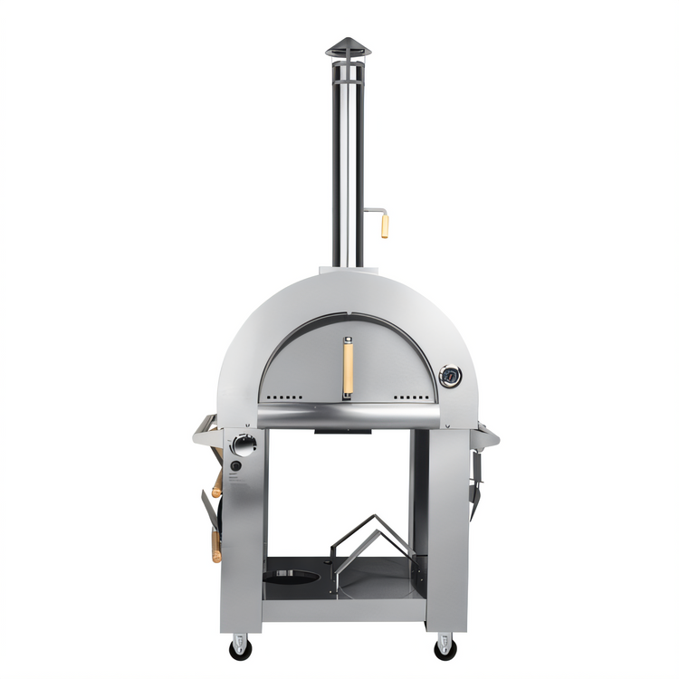 Product image #1 for KoolMore 32-Inch Outdoor Dual Fuel Gas and Wood Fired Pizza Oven with Built-In Chimney, Stainless Steel