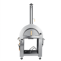 KoolMore 32-Inch Outdoor Dual Fuel Gas and Wood Fired Pizza Oven with Built-In Chimney, Stainless Steel