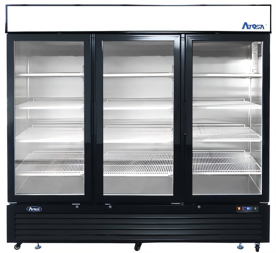 Product image #1 for Atosa Three-Section Glass Door Refrigerator Merchandiser, 69.5 Cu. Ft., Black