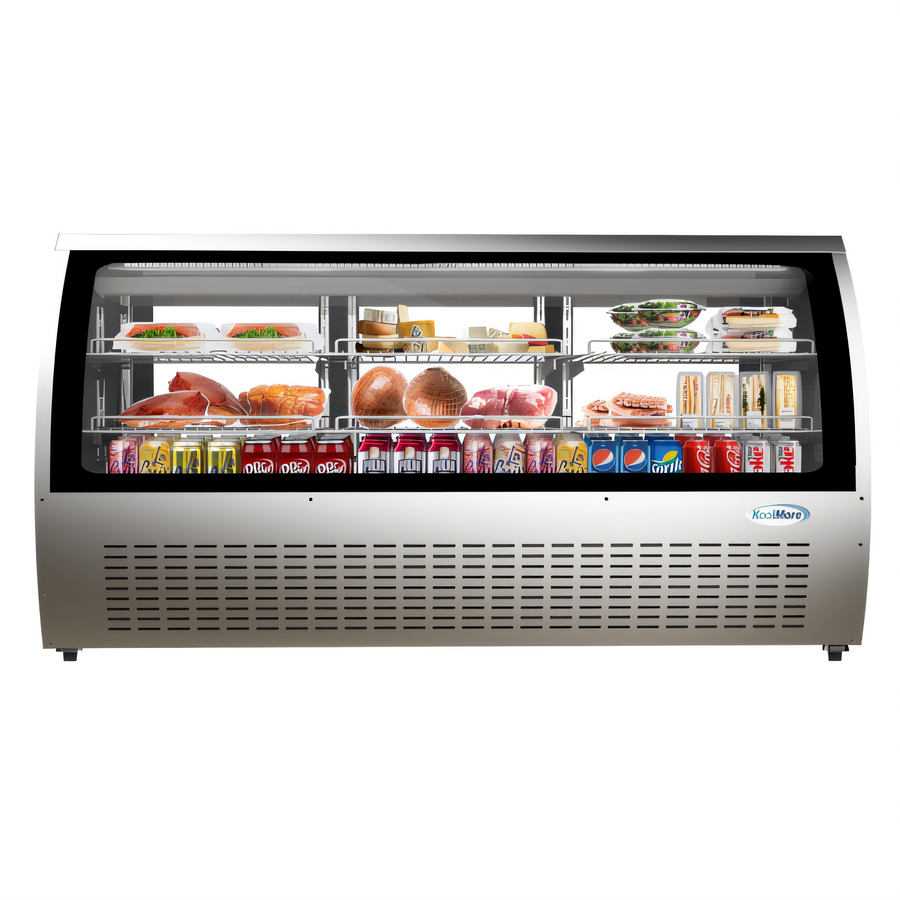 Product image #1 for KoolMore 82-Inch Curved Glass Refrigerated Deli Display Case, 32 Cu. Ft., Stainless Steel