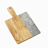 American Metalcraft Olive Wood and Gray Marble Square Serving Peel with Handle, 10 x 9 Inch